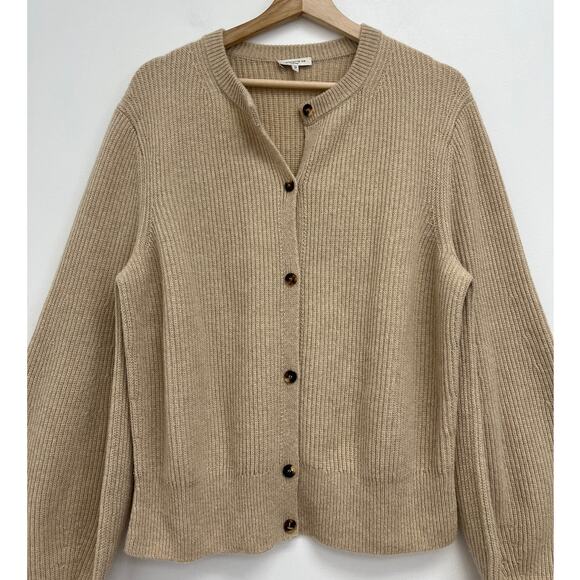 Lafayette 148 100% Cashmere Ribbed Balloon Sleeve Luxury Camel Cardigan - Large - Picture 5 of 10